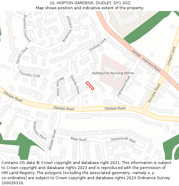 10, HOPTON GARDENS, DUDLEY, DY1 2GZ: Location map and indicative extent of plot