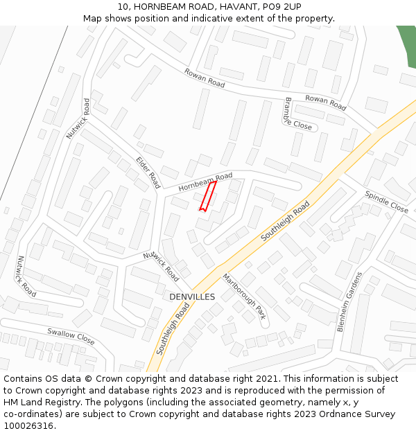 10, HORNBEAM ROAD, HAVANT, PO9 2UP: Location map and indicative extent of plot