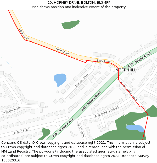 10, HORNBY DRIVE, BOLTON, BL3 4RP: Location map and indicative extent of plot