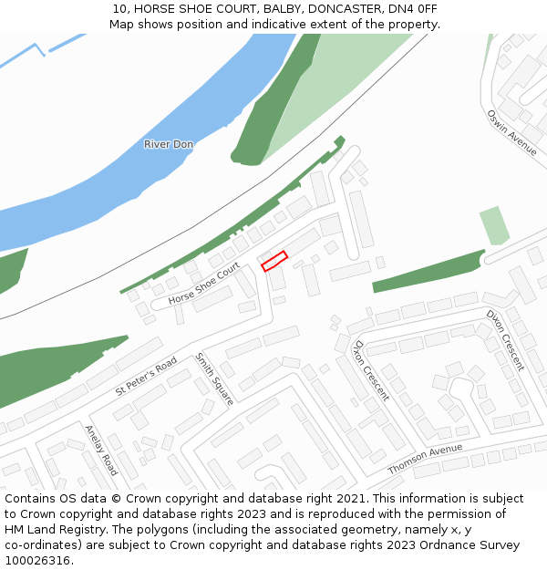 10, HORSE SHOE COURT, BALBY, DONCASTER, DN4 0FF: Location map and indicative extent of plot