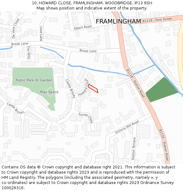 10, HOWARD CLOSE, FRAMLINGHAM, WOODBRIDGE, IP13 9SH: Location map and indicative extent of plot
