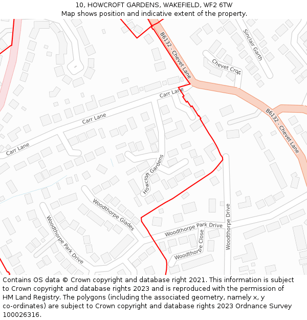 10, HOWCROFT GARDENS, WAKEFIELD, WF2 6TW: Location map and indicative extent of plot