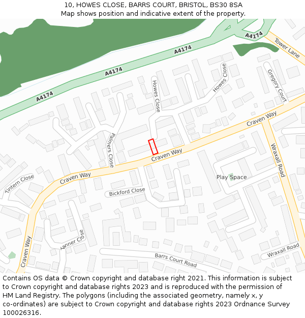 10, HOWES CLOSE, BARRS COURT, BRISTOL, BS30 8SA: Location map and indicative extent of plot