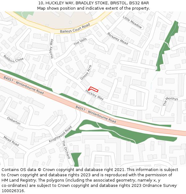 10, HUCKLEY WAY, BRADLEY STOKE, BRISTOL, BS32 8AR: Location map and indicative extent of plot