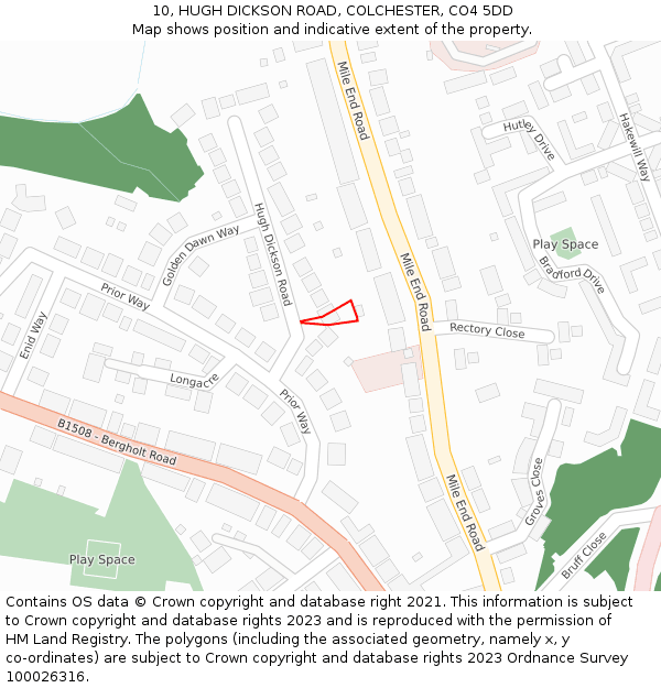 10, HUGH DICKSON ROAD, COLCHESTER, CO4 5DD: Location map and indicative extent of plot