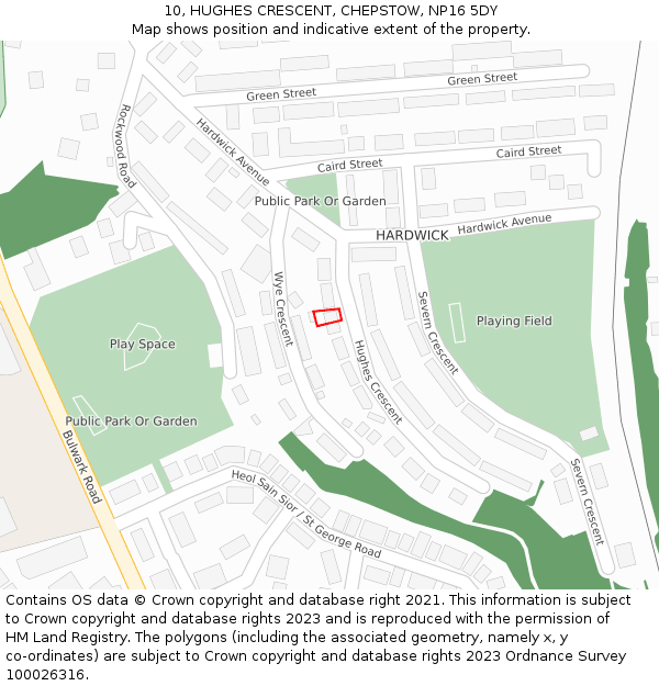 10, HUGHES CRESCENT, CHEPSTOW, NP16 5DY: Location map and indicative extent of plot