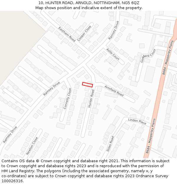 10, HUNTER ROAD, ARNOLD, NOTTINGHAM, NG5 6QZ: Location map and indicative extent of plot