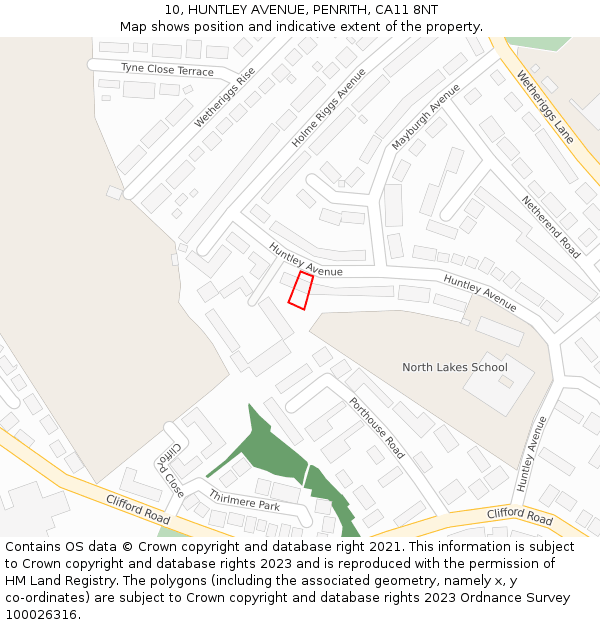 10, HUNTLEY AVENUE, PENRITH, CA11 8NT: Location map and indicative extent of plot