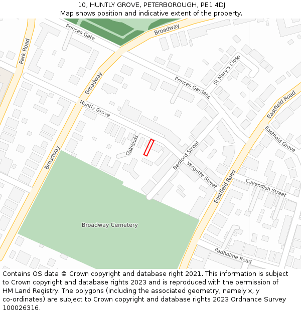 10, HUNTLY GROVE, PETERBOROUGH, PE1 4DJ: Location map and indicative extent of plot