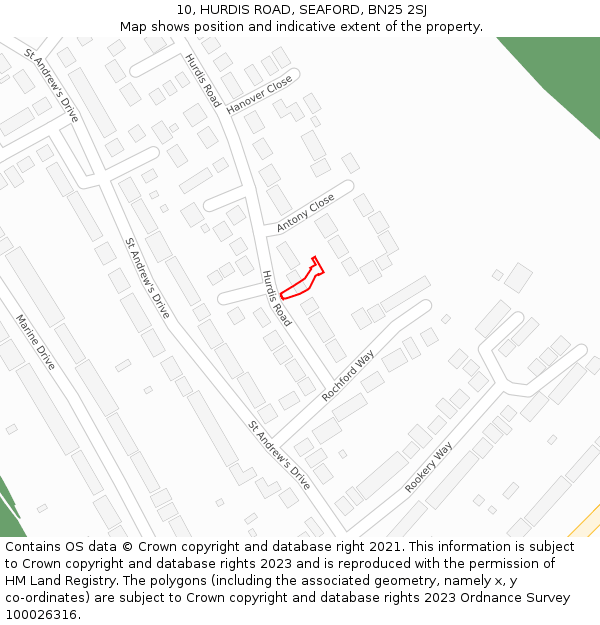 10, HURDIS ROAD, SEAFORD, BN25 2SJ: Location map and indicative extent of plot