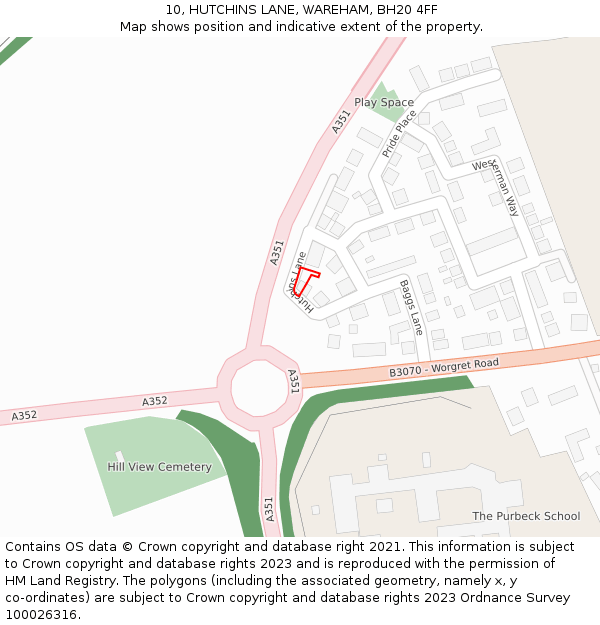 10, HUTCHINS LANE, WAREHAM, BH20 4FF: Location map and indicative extent of plot