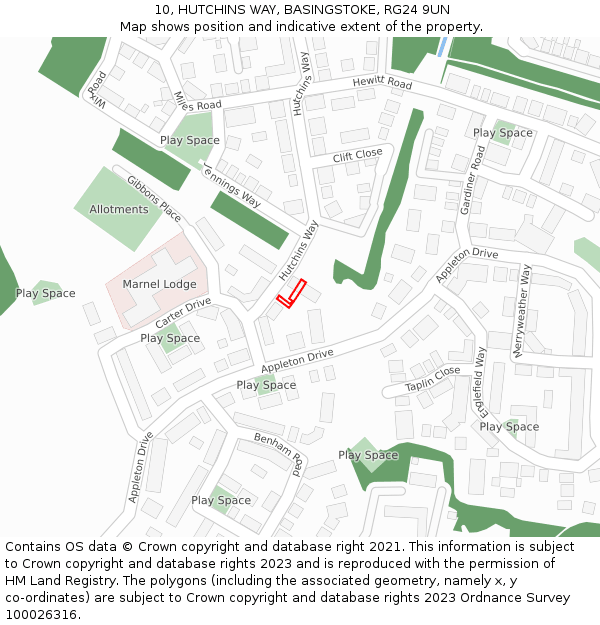 10, HUTCHINS WAY, BASINGSTOKE, RG24 9UN: Location map and indicative extent of plot