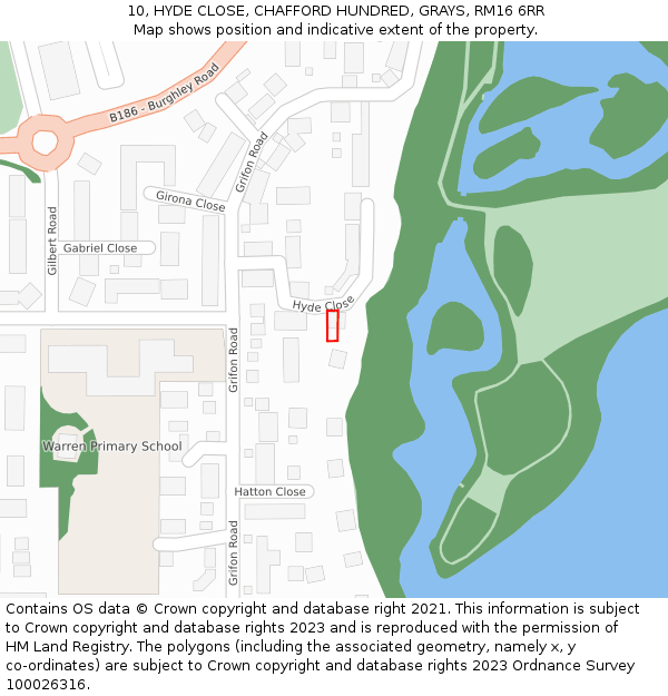 10, HYDE CLOSE, CHAFFORD HUNDRED, GRAYS, RM16 6RR: Location map and indicative extent of plot