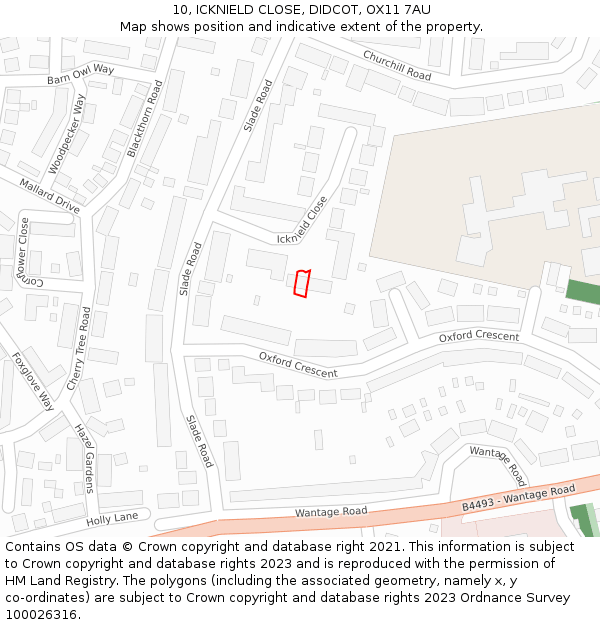 10, ICKNIELD CLOSE, DIDCOT, OX11 7AU: Location map and indicative extent of plot