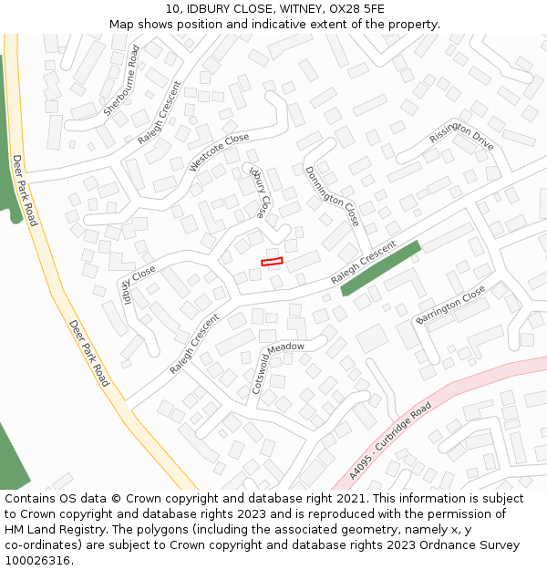 10, IDBURY CLOSE, WITNEY, OX28 5FE: Location map and indicative extent of plot