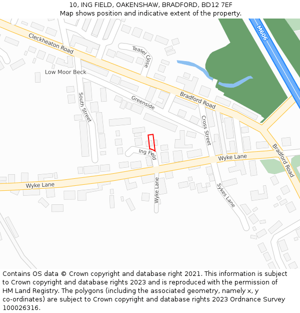 10, ING FIELD, OAKENSHAW, BRADFORD, BD12 7EF: Location map and indicative extent of plot