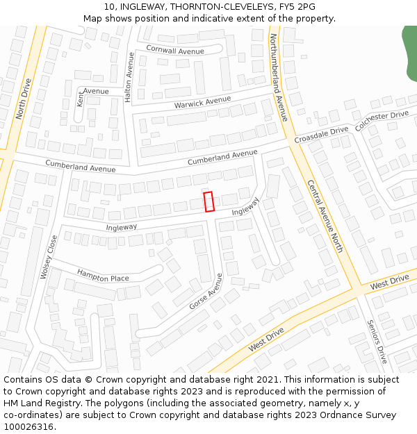 10, INGLEWAY, THORNTON-CLEVELEYS, FY5 2PG: Location map and indicative extent of plot