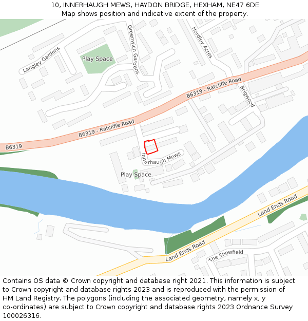 10, INNERHAUGH MEWS, HAYDON BRIDGE, HEXHAM, NE47 6DE: Location map and indicative extent of plot