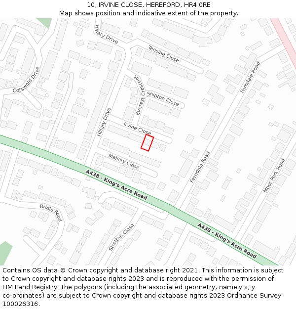 10, IRVINE CLOSE, HEREFORD, HR4 0RE: Location map and indicative extent of plot