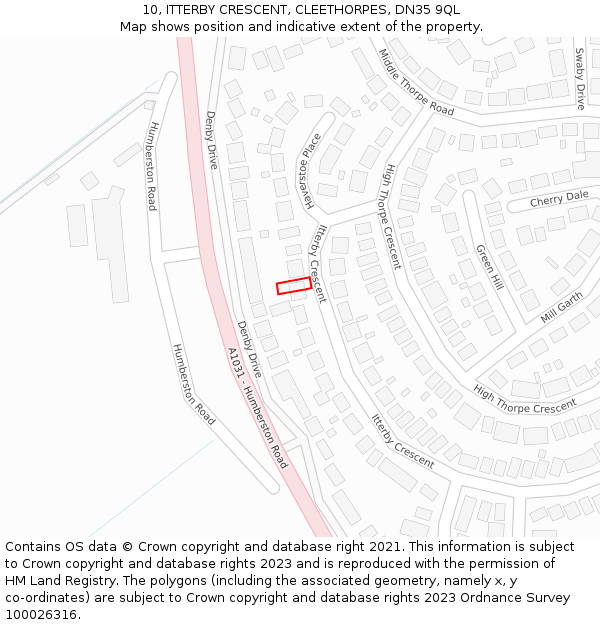 10, ITTERBY CRESCENT, CLEETHORPES, DN35 9QL: Location map and indicative extent of plot