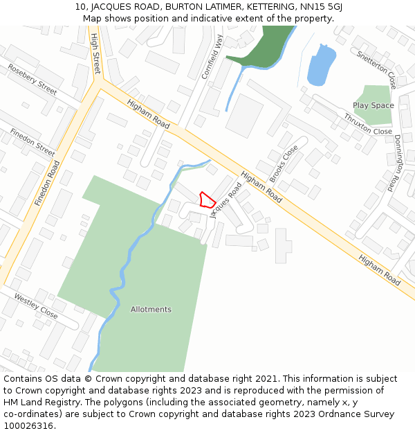 10, JACQUES ROAD, BURTON LATIMER, KETTERING, NN15 5GJ: Location map and indicative extent of plot