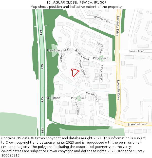 10, JAGUAR CLOSE, IPSWICH, IP1 5QF: Location map and indicative extent of plot