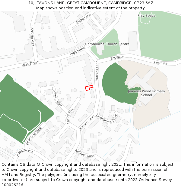 10, JEAVONS LANE, GREAT CAMBOURNE, CAMBRIDGE, CB23 6AZ: Location map and indicative extent of plot