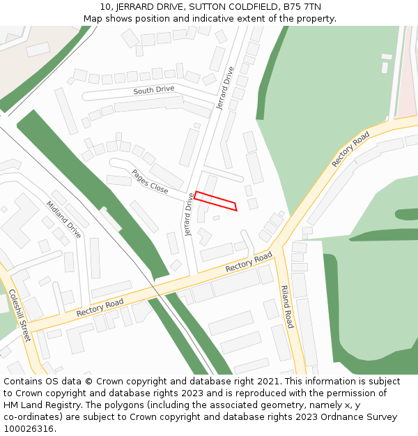 10, JERRARD DRIVE, SUTTON COLDFIELD, B75 7TN: Location map and indicative extent of plot