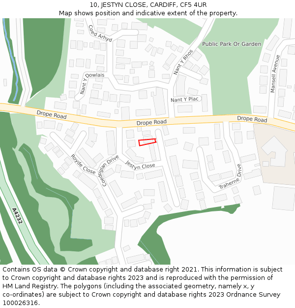 10, JESTYN CLOSE, CARDIFF, CF5 4UR: Location map and indicative extent of plot