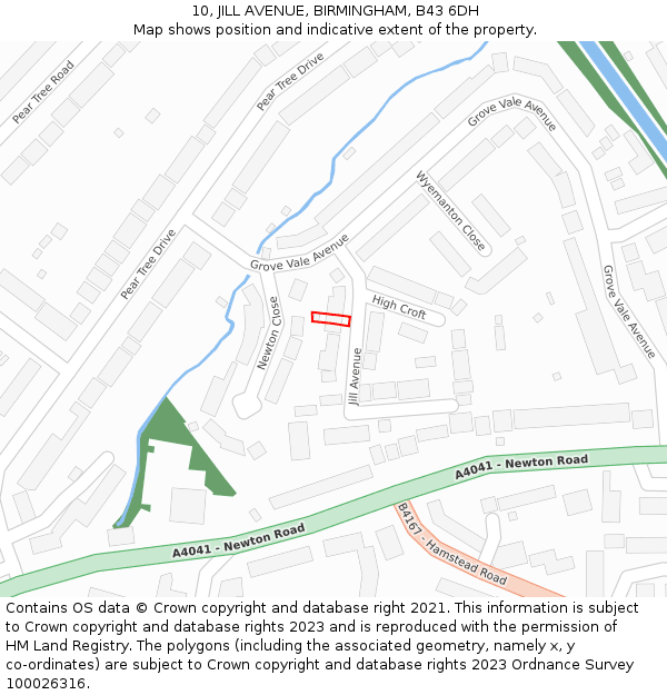 10, JILL AVENUE, BIRMINGHAM, B43 6DH: Location map and indicative extent of plot