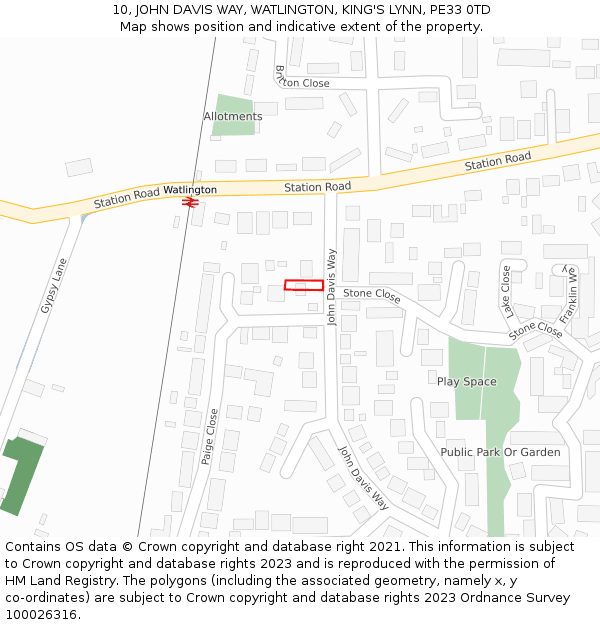 10, JOHN DAVIS WAY, WATLINGTON, KING'S LYNN, PE33 0TD: Location map and indicative extent of plot