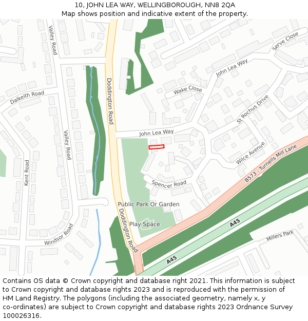 10, JOHN LEA WAY, WELLINGBOROUGH, NN8 2QA: Location map and indicative extent of plot