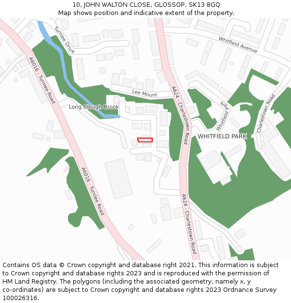 10, JOHN WALTON CLOSE, GLOSSOP, SK13 8GQ: Location map and indicative extent of plot