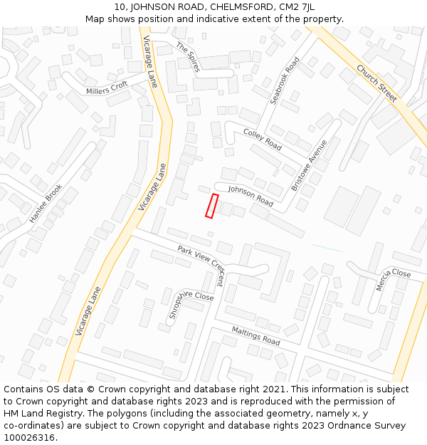 10, JOHNSON ROAD, CHELMSFORD, CM2 7JL: Location map and indicative extent of plot