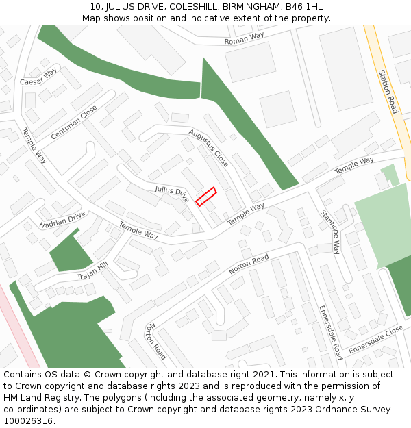 10, JULIUS DRIVE, COLESHILL, BIRMINGHAM, B46 1HL: Location map and indicative extent of plot