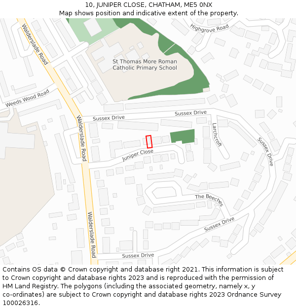 10, JUNIPER CLOSE, CHATHAM, ME5 0NX: Location map and indicative extent of plot