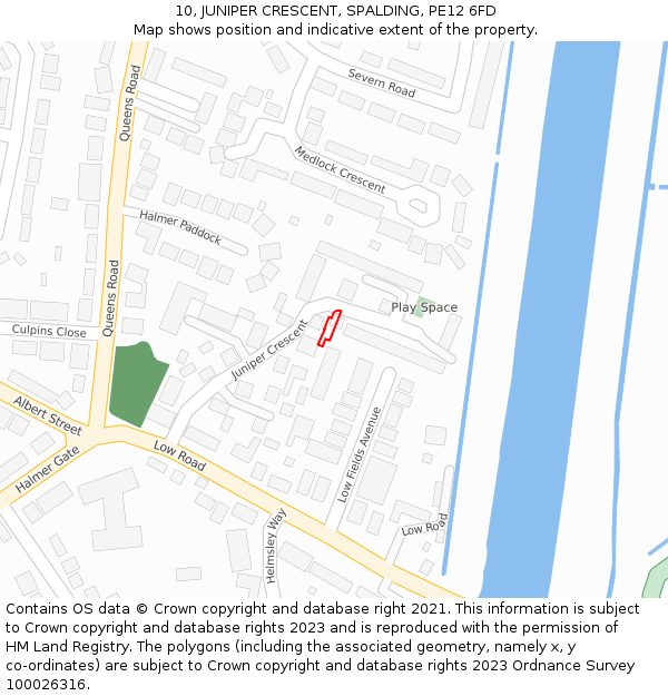 10, JUNIPER CRESCENT, SPALDING, PE12 6FD: Location map and indicative extent of plot