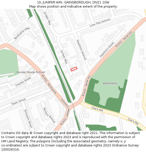 10, JUNIPER WAY, GAINSBOROUGH, DN21 1GW: Location map and indicative extent of plot
