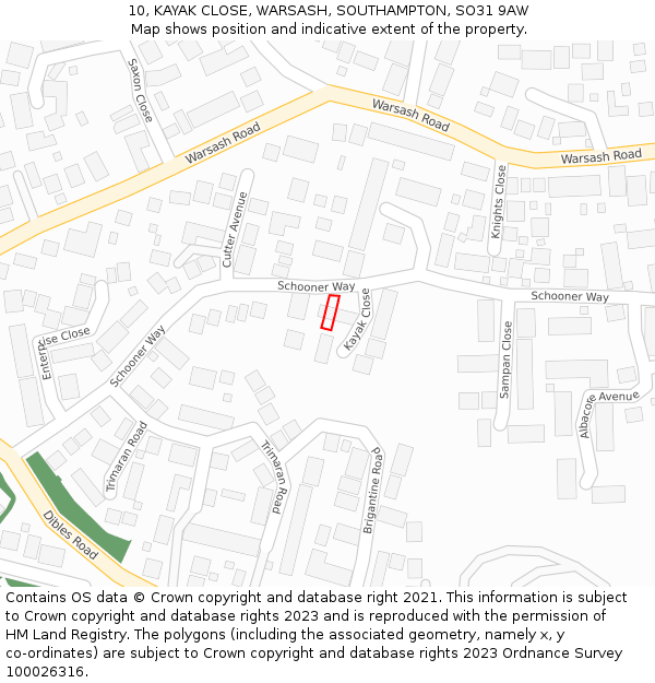 10, KAYAK CLOSE, WARSASH, SOUTHAMPTON, SO31 9AW: Location map and indicative extent of plot