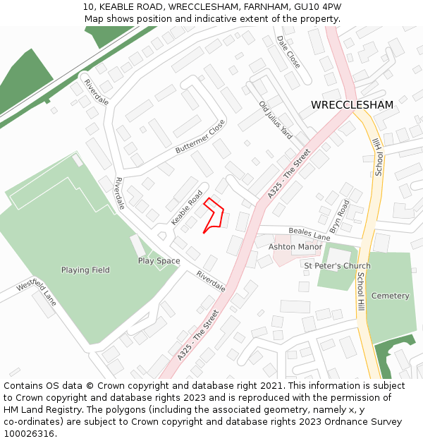 10, KEABLE ROAD, WRECCLESHAM, FARNHAM, GU10 4PW: Location map and indicative extent of plot