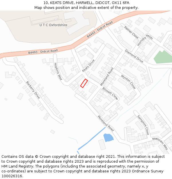 10, KEATS DRIVE, HARWELL, DIDCOT, OX11 6FA: Location map and indicative extent of plot