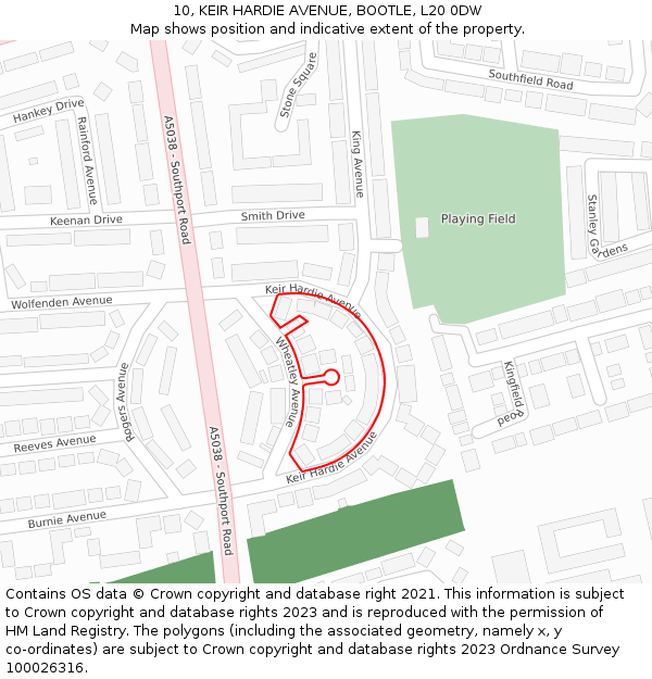 10, KEIR HARDIE AVENUE, BOOTLE, L20 0DW: Location map and indicative extent of plot