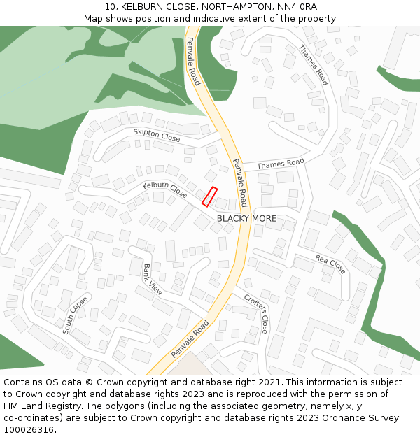 10, KELBURN CLOSE, NORTHAMPTON, NN4 0RA: Location map and indicative extent of plot