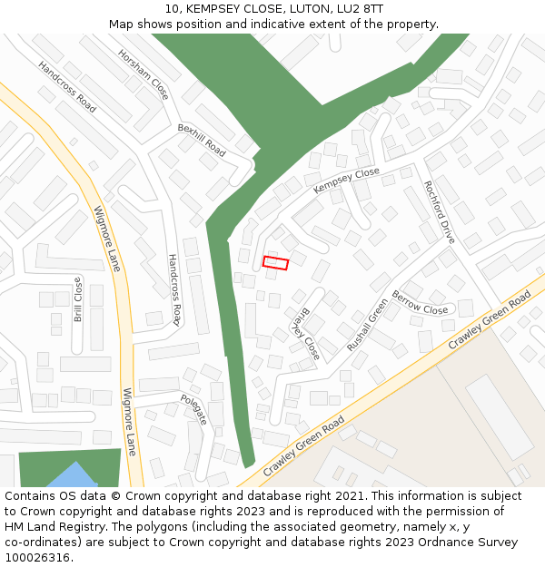 10, KEMPSEY CLOSE, LUTON, LU2 8TT: Location map and indicative extent of plot