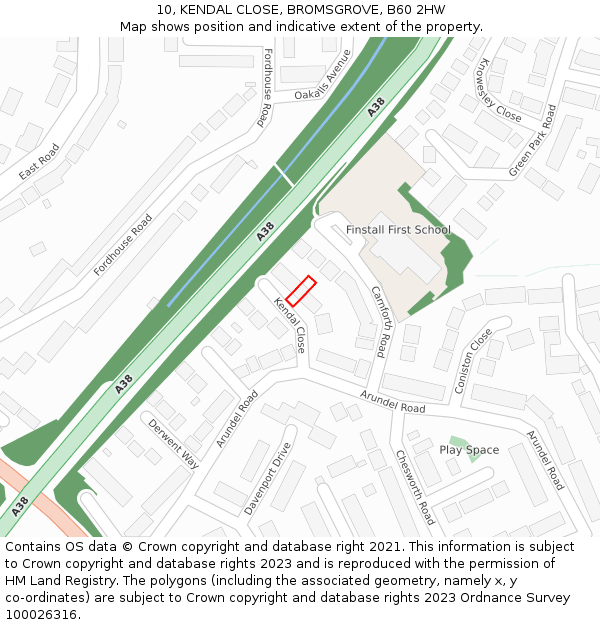10, KENDAL CLOSE, BROMSGROVE, B60 2HW: Location map and indicative extent of plot