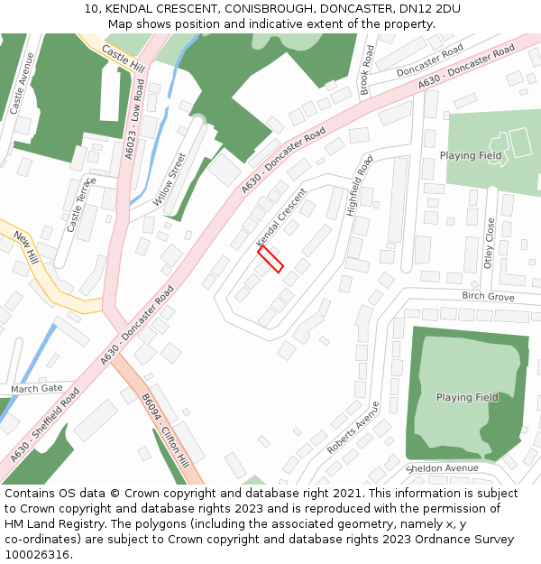 10, KENDAL CRESCENT, CONISBROUGH, DONCASTER, DN12 2DU: Location map and indicative extent of plot