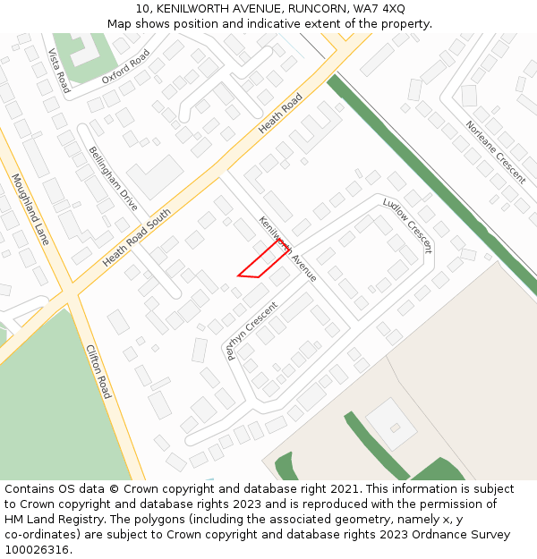 10, KENILWORTH AVENUE, RUNCORN, WA7 4XQ: Location map and indicative extent of plot