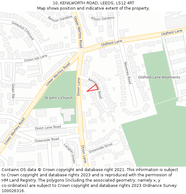 10, KENILWORTH ROAD, LEEDS, LS12 4RT: Location map and indicative extent of plot