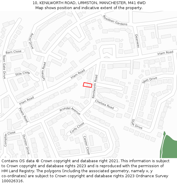 10, KENILWORTH ROAD, URMSTON, MANCHESTER, M41 6WD: Location map and indicative extent of plot