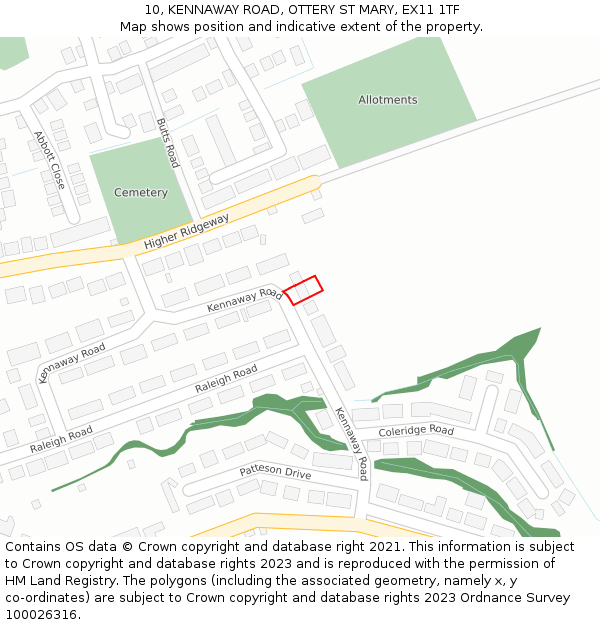 10, KENNAWAY ROAD, OTTERY ST MARY, EX11 1TF: Location map and indicative extent of plot